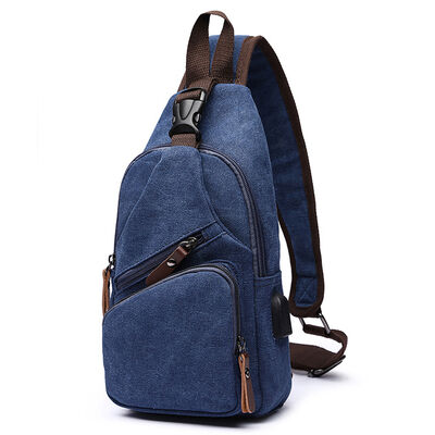 Washed Canvas Custom Sling Bag with USB Interface Casual Chest