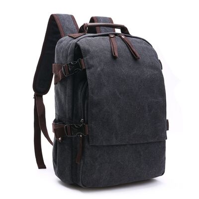 Large Flap Custom Canvas Backpack Side Buckle Cargo Rucksack