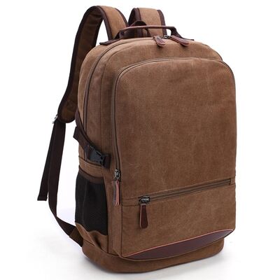 Classic Canvas School Backpack Twin Front Pocket Leather Base Rucksack