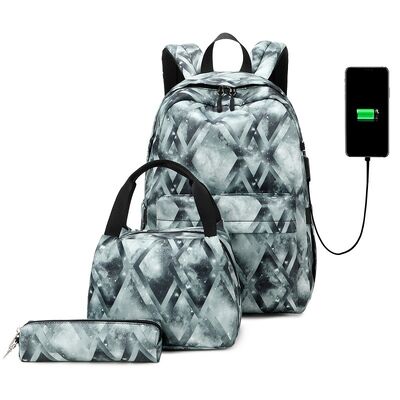 Galaxy Print 3 Piece Campus Backpack Set with Lunch Bag 20L Water Resistant