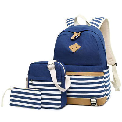Canvas Stripe 3 Piece Casual Student Bookbag Set 23L Water Resistant