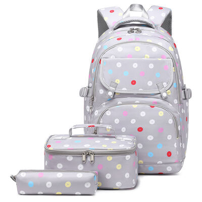 Polka Dot 3 Piece Waterproof Student Backpack Set Large Travel Bookbag 30L