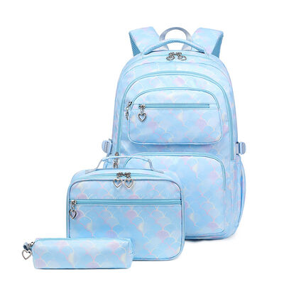 3 Piece Mermaid School Backpacks Set Lunch Box Pencil Case for Girls