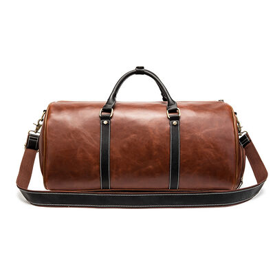 Vintage Custom Duffel Bag PU Leather Weekender with Shoe Compartment