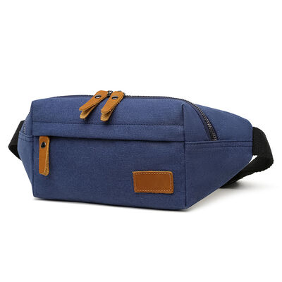 Vintage Canvas Fanny Pack with Leather Trim Casual Waist Bag