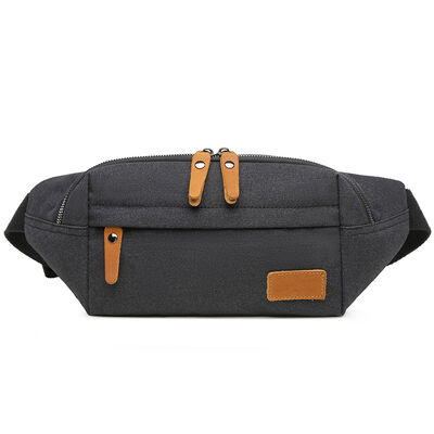 Vintage Canvas Fanny Pack with Leather Trim Casual Waist Bag