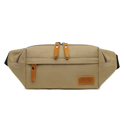 Vintage Canvas Fanny Pack with Leather Trim Casual Waist Bag
