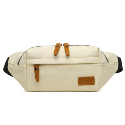 Vintage Canvas Fanny Pack with Leather Trim Casual Waist Bag