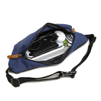 Vintage Canvas Fanny Pack with Leather Trim Casual Waist Bag