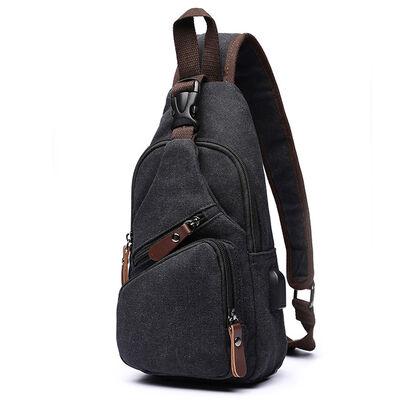 Washed Canvas Custom Sling Bag with USB Interface Casual Chest