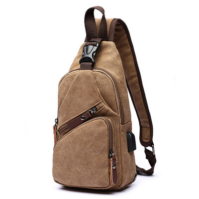 Washed Canvas Custom Sling Bag with USB Interface Casual Chest