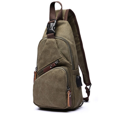 Washed Canvas Custom Sling Bag with USB Interface Casual Chest