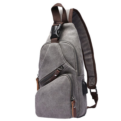 Washed Canvas Custom Sling Bag with USB Interface Casual Chest