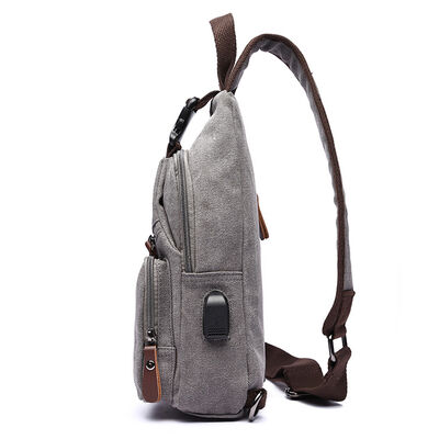 Washed Canvas Custom Sling Bag with USB Interface Casual Chest