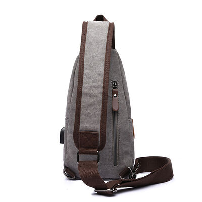 Washed Canvas Custom Sling Bag with USB Interface Casual Chest