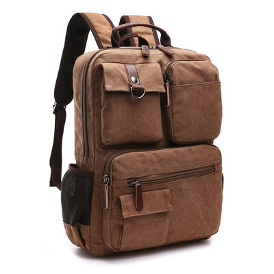Multi Pocket Custom Canvas Backpack Multi Functional Casual Bookbag