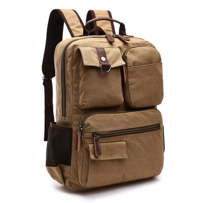 Multi Pocket Custom Canvas Backpack Multi Functional Casual Bookbag