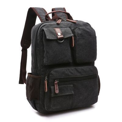 Multi Pocket Custom Canvas Backpack Multi Functional Casual Bookbag