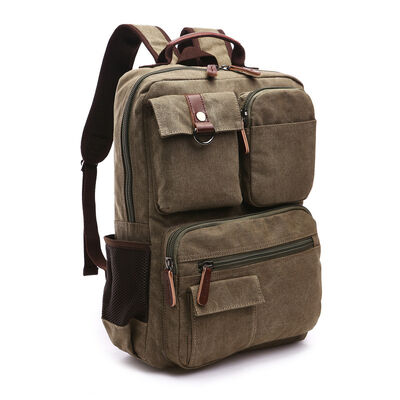 Multi Pocket Custom Canvas Backpack Multi Functional Casual Bookbag