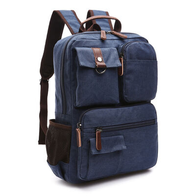 Multi Pocket Custom Canvas Backpack Multi Functional Casual Bookbag