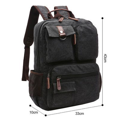 Multi Pocket Custom Canvas Backpack Multi Functional Casual Bookbag