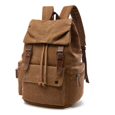Vintage Custom Canvas Backpack Drawstring Leather Trim Casual Rucksack
