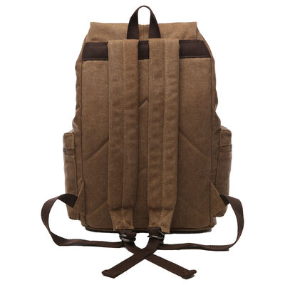 Vintage Custom Canvas Backpack Drawstring Leather Trim Casual Rucksack
