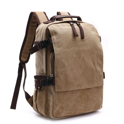 Large Flap Custom Canvas Backpack Side Buckle Cargo Rucksack