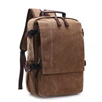 Large Flap Custom Canvas Backpack Side Buckle Cargo Rucksack