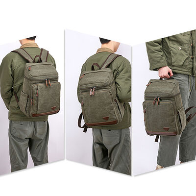 Square Top Lid Canvas Backpack Cargo Utility Rucksack Laptop Travel Bag