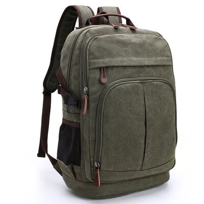 Triple Main Chamber Canvas Backpack Multi Layer Laptop Travel Rucksack
