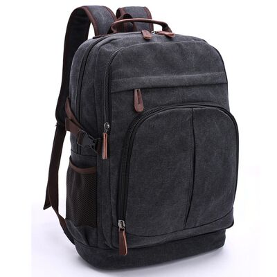 Triple Main Chamber Canvas Backpack Multi Layer Laptop Travel Rucksack