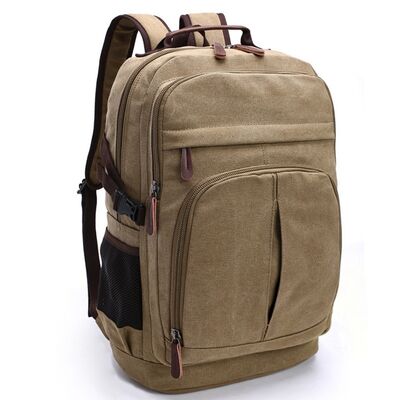 Triple Main Chamber Canvas Backpack Multi Layer Laptop Travel Rucksack