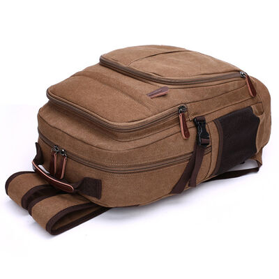Triple Main Chamber Canvas Backpack Multi Layer Laptop Travel Rucksack