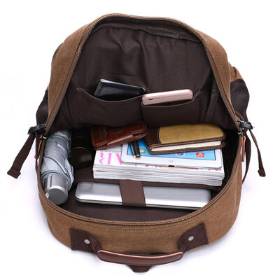Triple Main Chamber Canvas Backpack Multi Layer Laptop Travel Rucksack