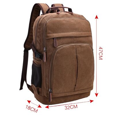 Triple Main Chamber Canvas Backpack Multi Layer Laptop Travel Rucksack