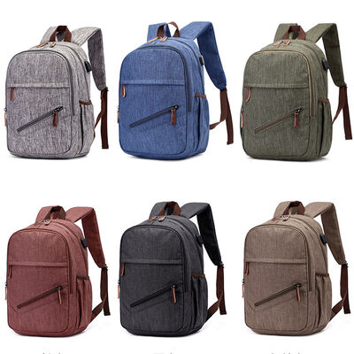 Smart Tech Canvas Backpack Laptop Commuter Bag Diagonal Zipper Pocket