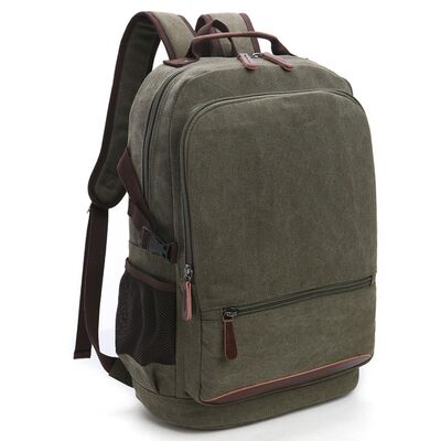Classic Canvas School Backpack Twin Front Pocket Leather Base Rucksack