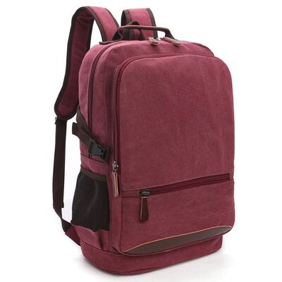 Classic Canvas School Backpack Twin Front Pocket Leather Base Rucksack
