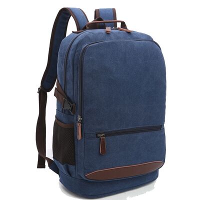 Classic Canvas School Backpack Twin Front Pocket Leather Base Rucksack