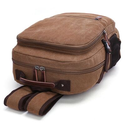 Classic Canvas School Backpack Twin Front Pocket Leather Base Rucksack