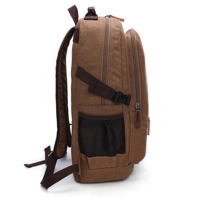 Classic Canvas School Backpack Twin Front Pocket Leather Base Rucksack