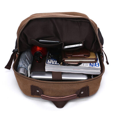 Classic Canvas School Backpack Twin Front Pocket Leather Base Rucksack