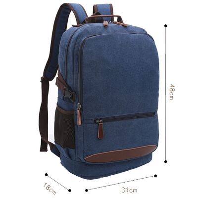 Classic Canvas School Backpack Twin Front Pocket Leather Base Rucksack