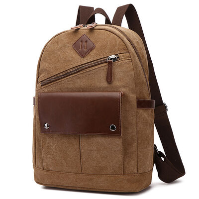Vintage Canvas Backpack Diagonal Zipper Rucksack Leather Flap Commuter Bag