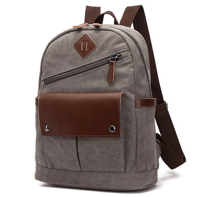 Vintage Canvas Backpack Diagonal Zipper Rucksack Leather Flap Commuter Bag