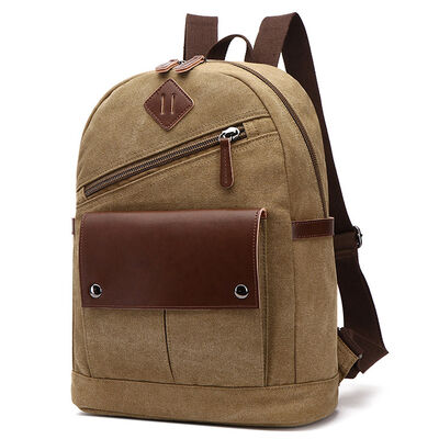 Vintage Canvas Backpack Diagonal Zipper Rucksack Leather Flap Commuter Bag