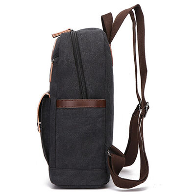 Vintage Canvas Backpack Diagonal Zipper Rucksack Leather Flap Commuter Bag