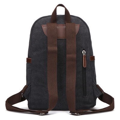 Vintage Canvas Backpack Diagonal Zipper Rucksack Leather Flap Commuter Bag