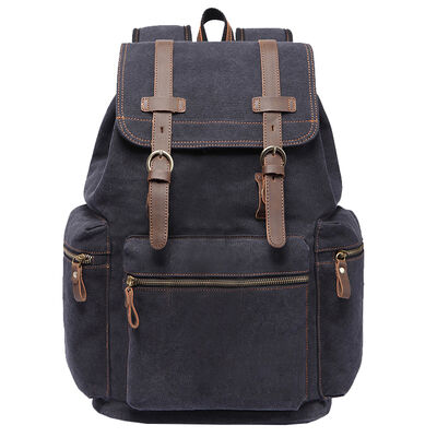 Vintage Canvas Rucksack Leather Trim Travel Hiking Backpack 24L